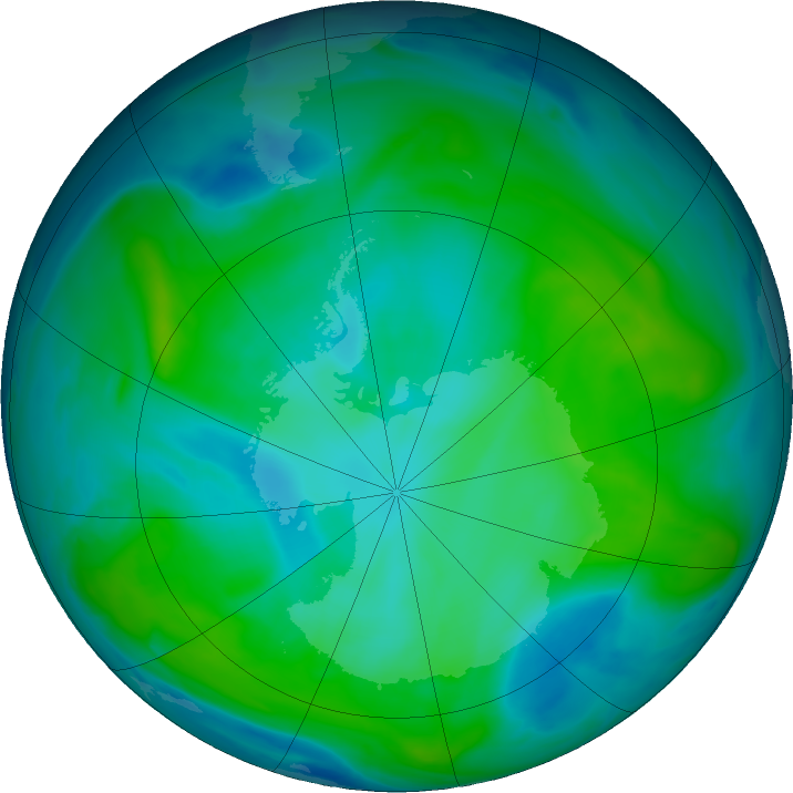 Antarctic ozone map for 31 January 2020
